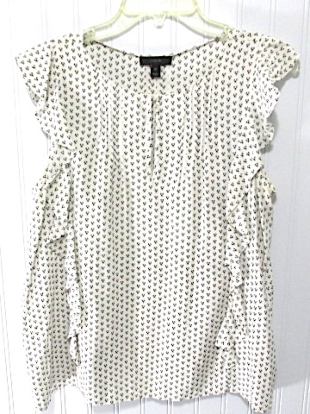 J.Crew White & Black Sleeveless Ruffled Silk Top, Size 10